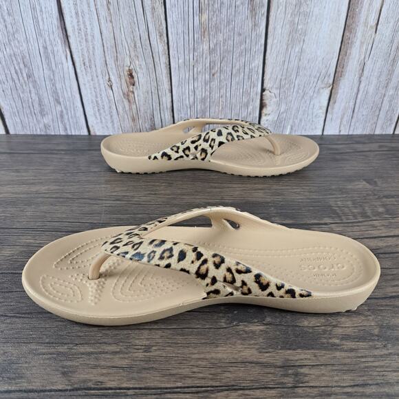 Crocs Kadee II Leopard Flip Flop Sandals Women's Sz 6 (VGC) - Picture 5 of 7